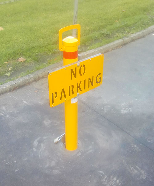 Removable Bollard with a custom No Parking Sign